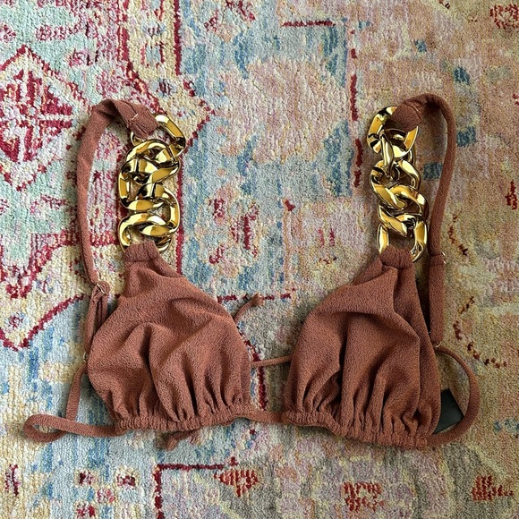 SAME Los Angles GOLD CHAIN TRIANGLE (FAUX SUEDE BURNT SIENNA) - Picture 3 of 5